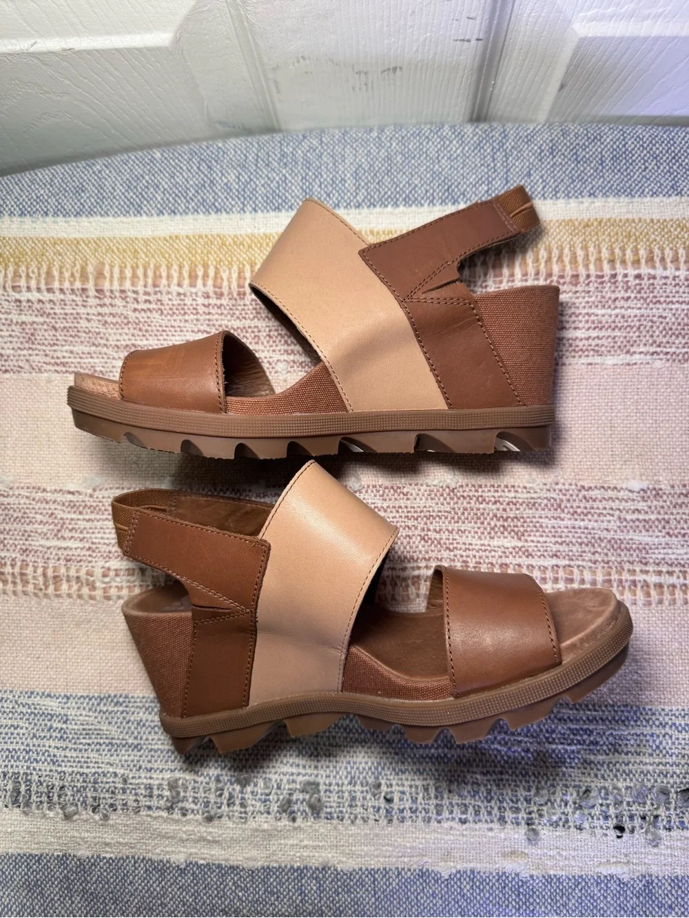 Sorel Women's Brown and Beige Slingback Wedge Sandals
